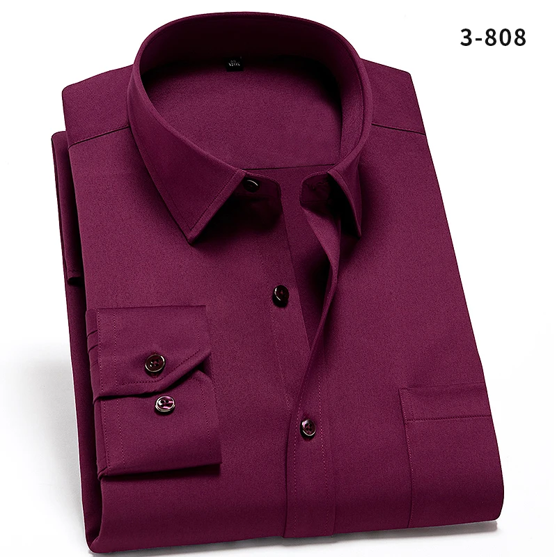 2024 Non-Iron Solid Stretch Shirts for Men Long Sleeve Dress Shirt Men Regular Fit with Front Pocket Soft Easycare Formal Top