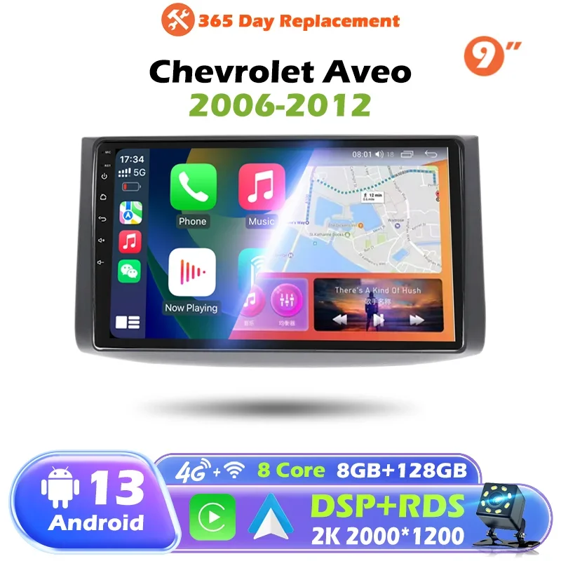 

9" Android 13 Car Stereo for Chevrolet Aveo 2006-2012 CarPlay & Android Auto Multimedia Video Player Head Unit Bluetooth GPS AUX