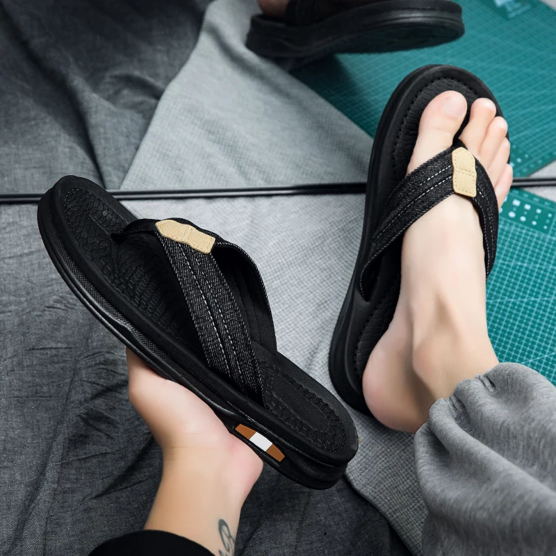 Men Commute All-match Webbing Flip Flops Non-slip Thick Sole Breathable Outdoor Beach Daily Sandals