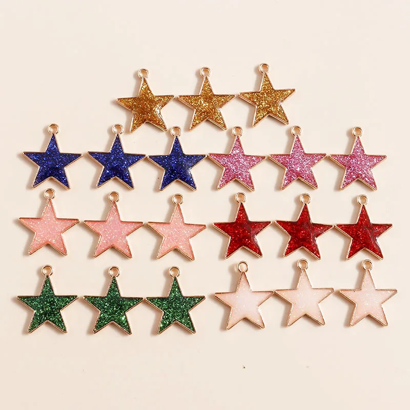 10 Stück 16*18mm 7 Farben glänzende Glitzersterne Charms für DIY Schmuckherstellung Ohrringe Halsketten Anhänger handgefertigte Accessoires