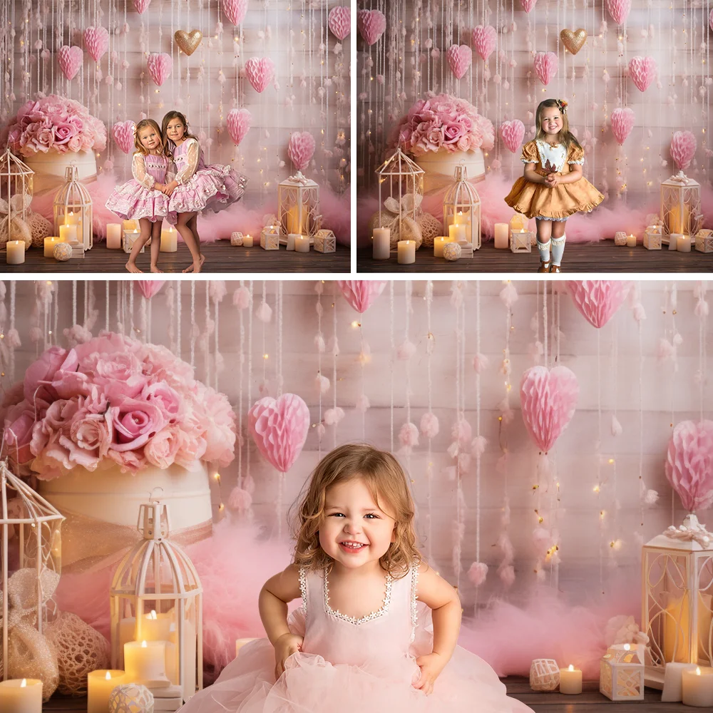 Valentine's Day Backdrop Hearts Decorations Handcrafted Love Pastoral Charm kid's Birthday Portrait Background Photo Studio