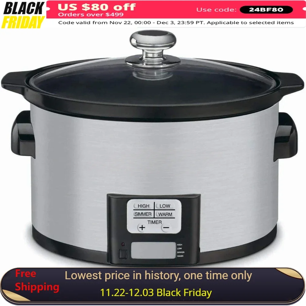 

3.5 Quart Programmable Slow Cooker, 1350 W 24-hour LCD Countdown Timer & 4 Cooking Modes, Slow Cooker