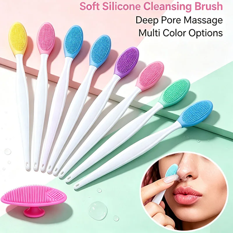 100PCS Silicone Skin Lip Care Nose Clean Brushes Beauty Wash Face Exfoliating Blackhead Removal Tools With Replacement Head