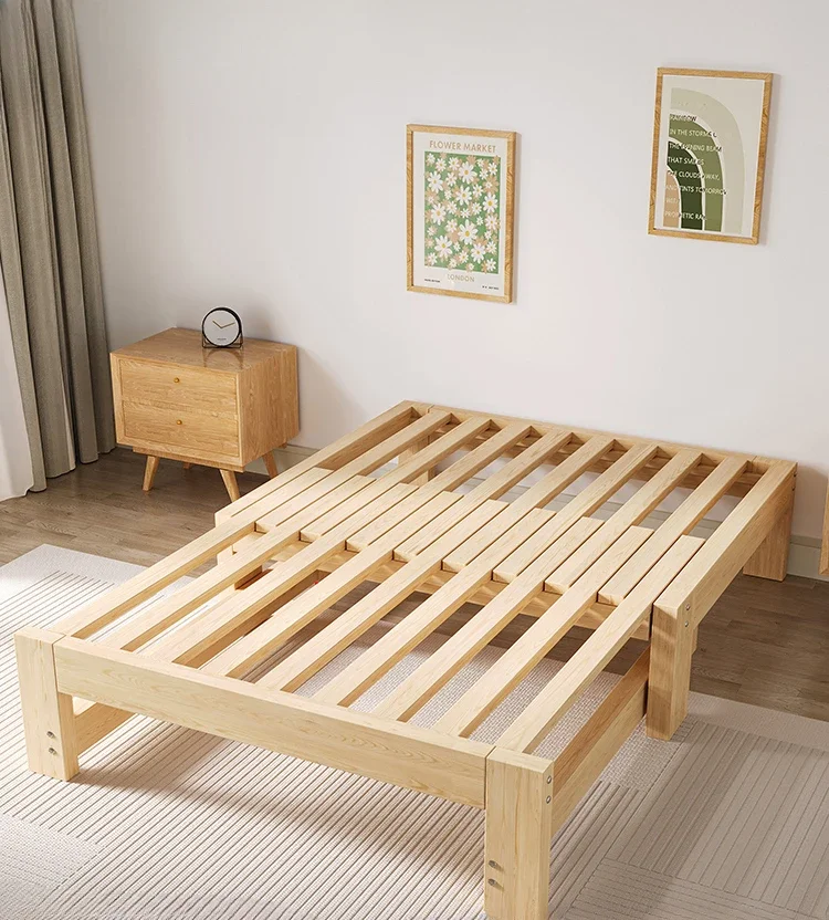 Solid wood sofa bed, folding dual-purpose small apartment, telescopic bed, single multi-functional splicing bed,