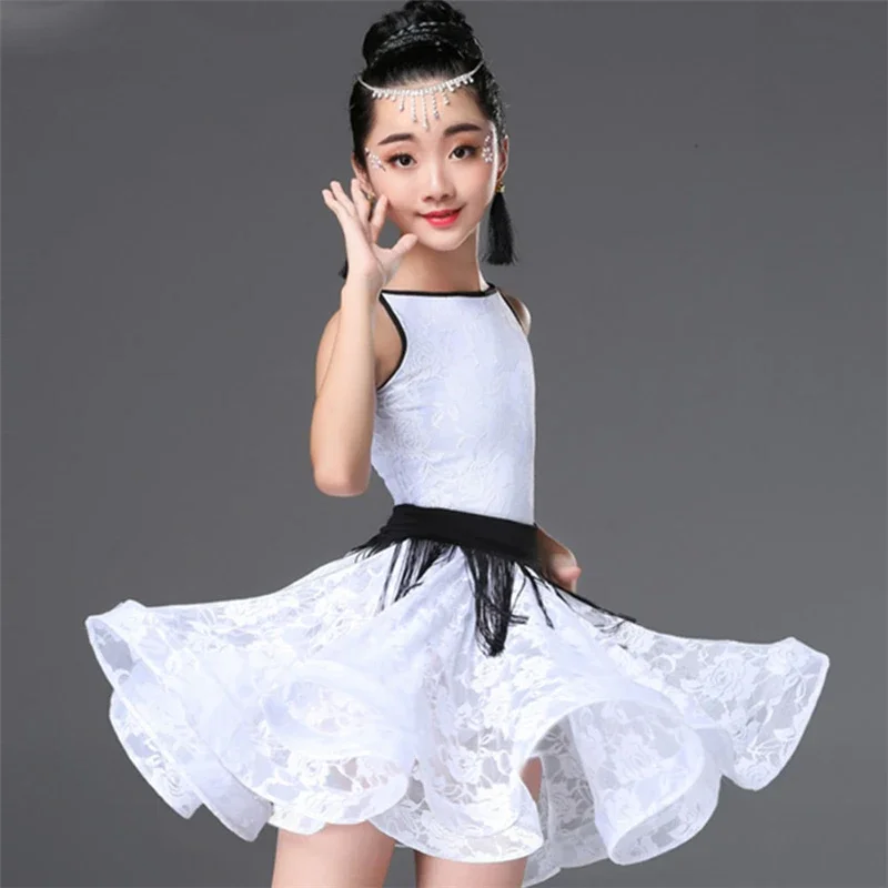 Vestido de baile latino para niño, falda de alta calidad con flecos rosas, para práctica de baile profesional, novedad de 2022