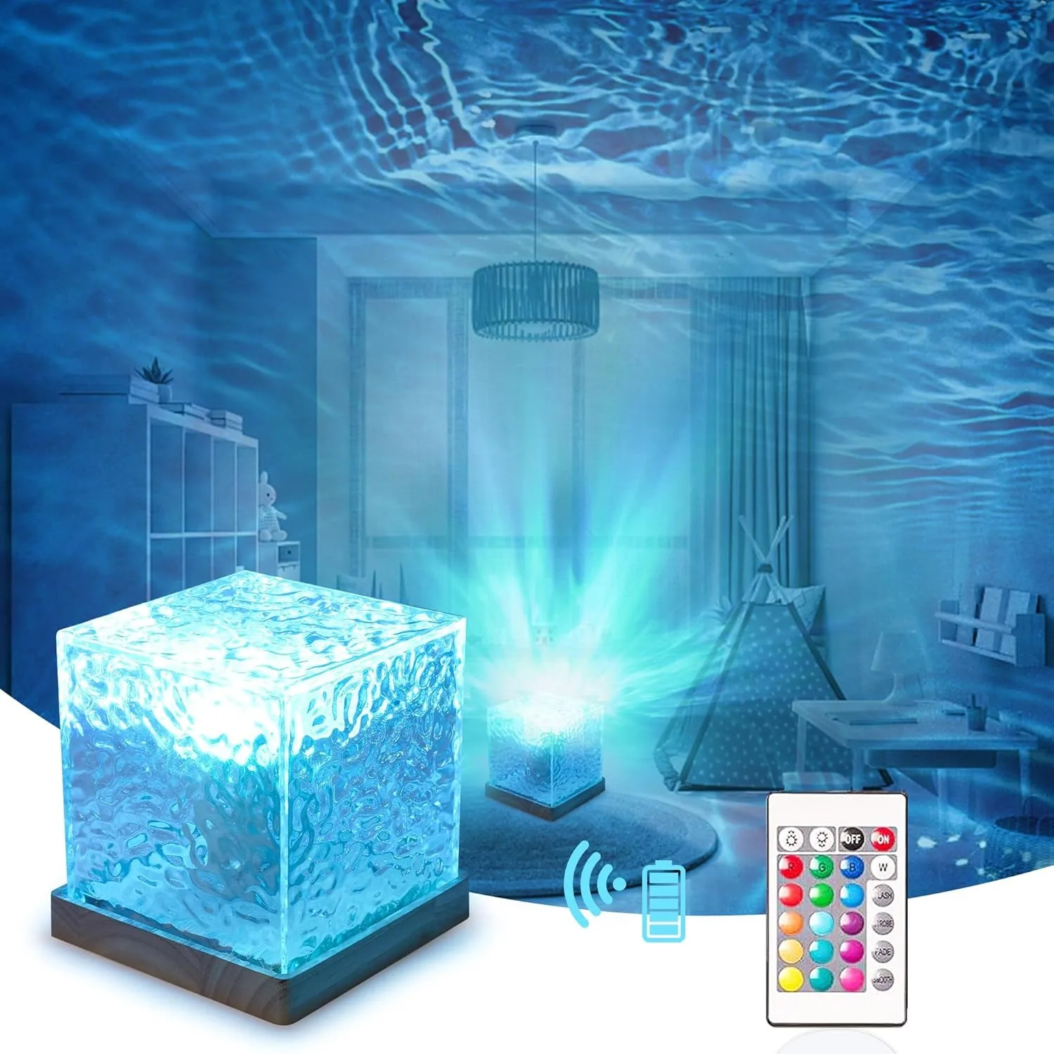 

Ocean Wave Projector Light 16 Colors Northern Lamp with Remote Water Ripple Night Light for Bedroom Decor Ambient Mood Lighting