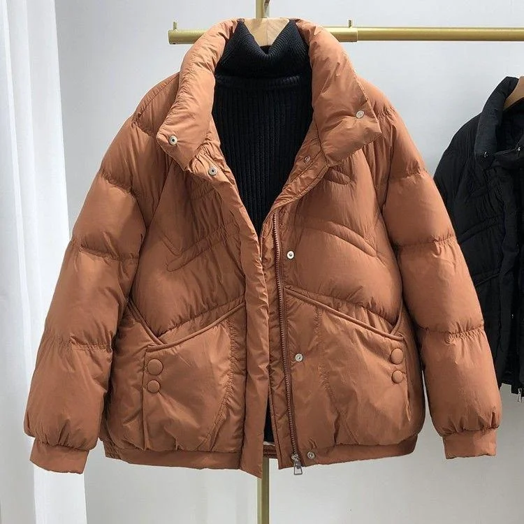 

Высококачественный белый пуховик для женщин: новая теплая зимняя верхняя одежда свободного прямого кроя