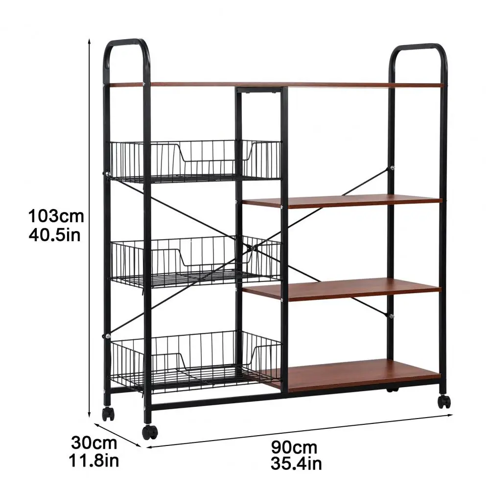 Kitchen Baker Rack Vegetable Basket Storage Shelf 4 Tier Stackable with Wheels Spice Rack Microwave Oven Stand Storage Cart