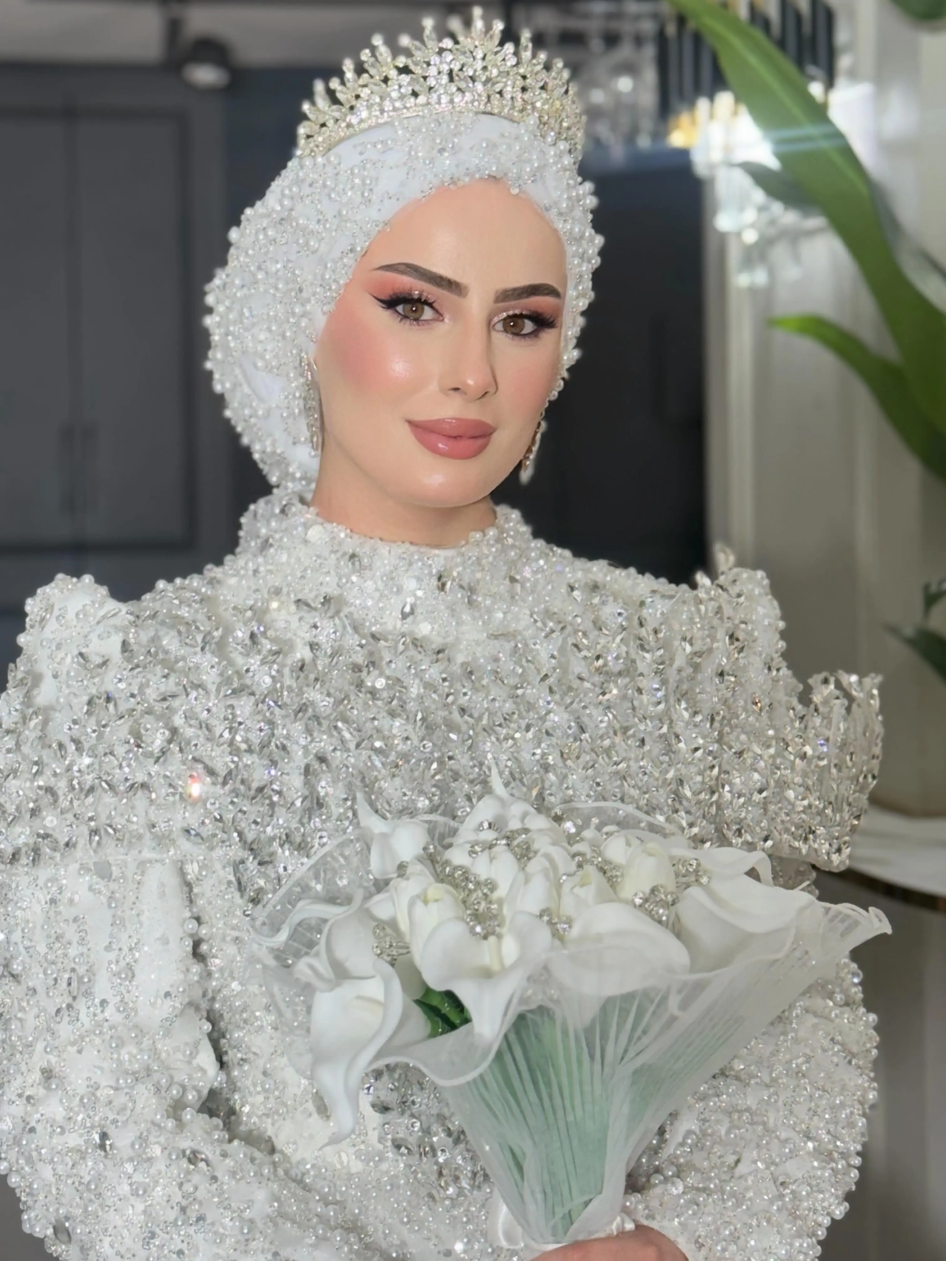 White Muslim Puffy Evening Dresses Full Sleeves A Line Wedding Bridal Party Dress Turtle Neck Dubai Arabia Long Prom Gowns 2026