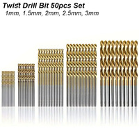 Straight Shank Twist Drill Bit Set Titanium Coated High Speed Steel HHS Wood Plastic Aluminium Cutter Woodworking Tool 50pcs