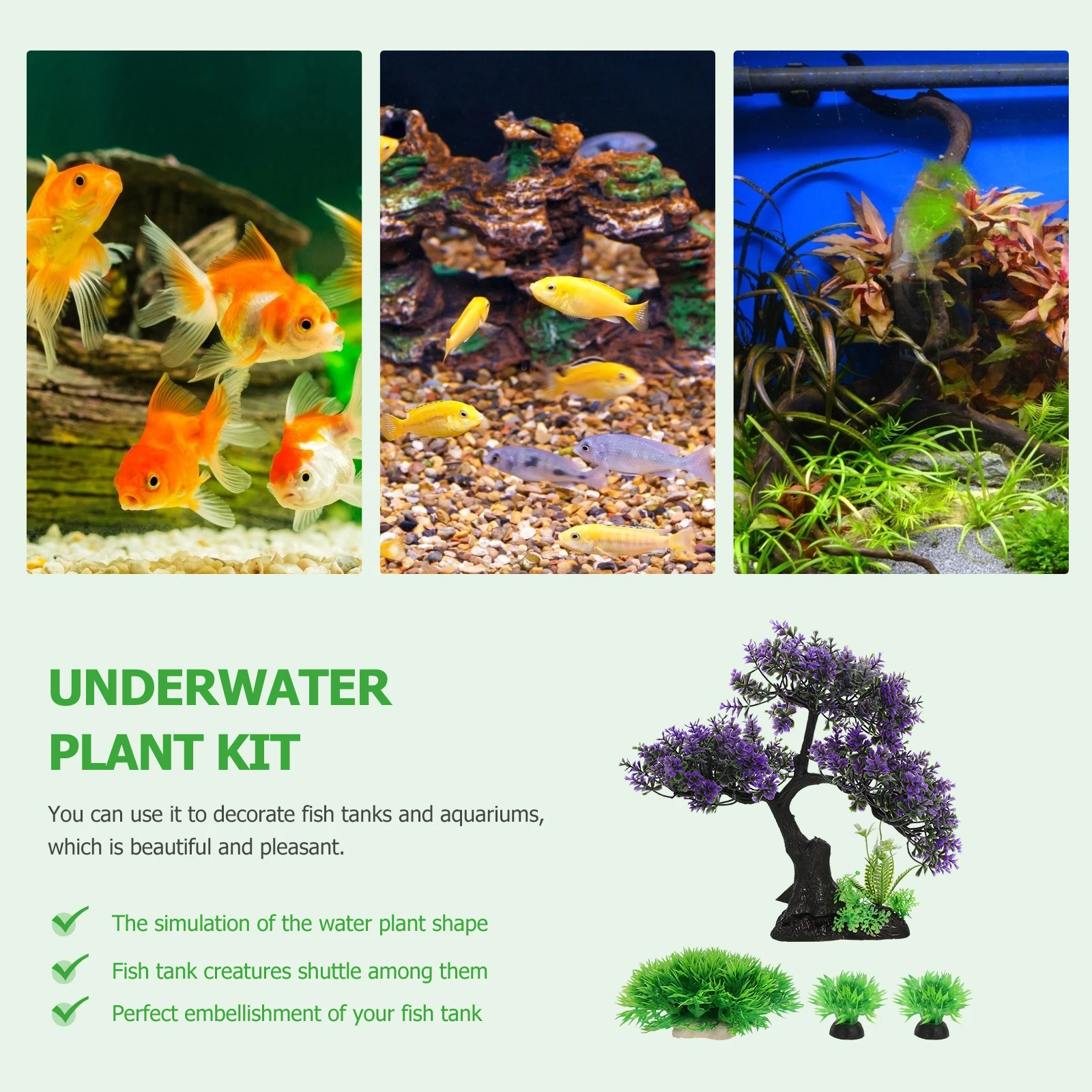 

Kisangel Aquarium Fake Plants Set Artificial Realistic Decor for Fish Tank Water Garden Tree Ornament