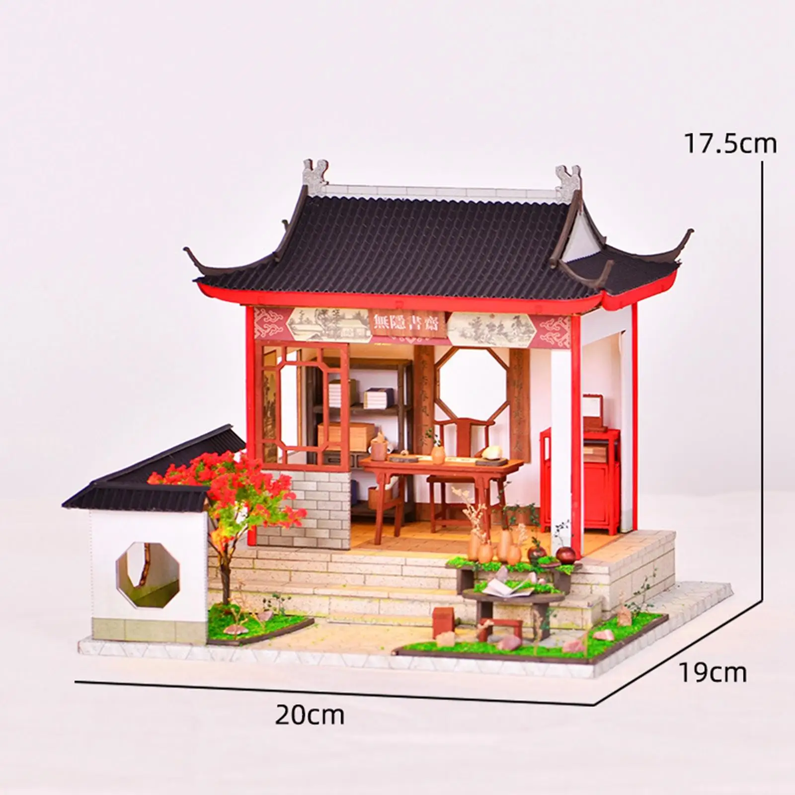 Artesanato diy kit de casa de bonecas de madeira com luz led casa de boneca móveis feitos à mão estilo chinês brinquedo sala de estudo
