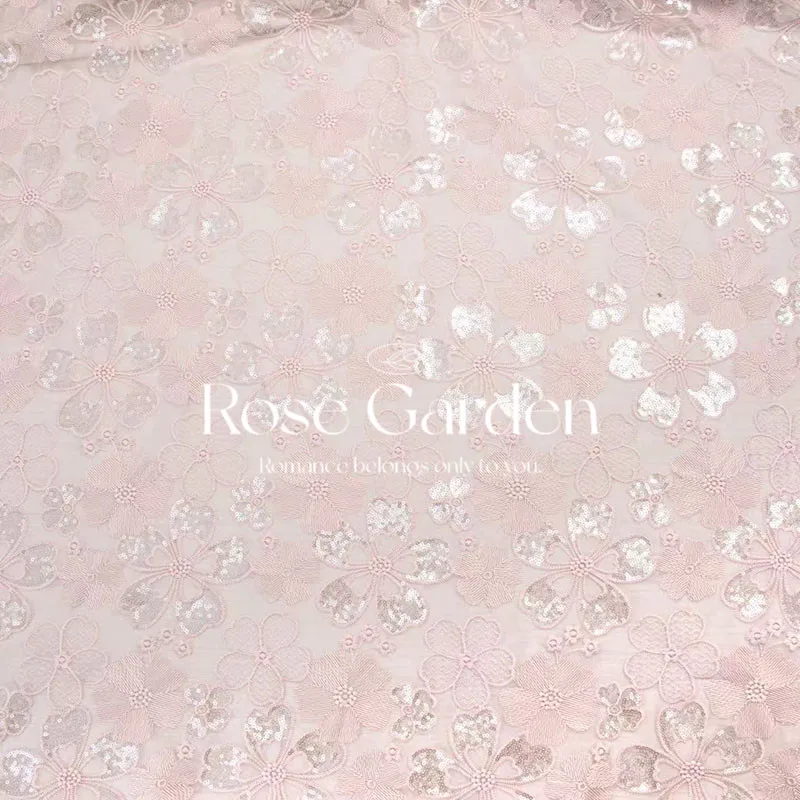 1meter New Beaded Embroidered Mesh Fabric Four Leaf Flower Sparkling Sheer for Hanfu Qipao Dress Gown Decorative DIY Sewing