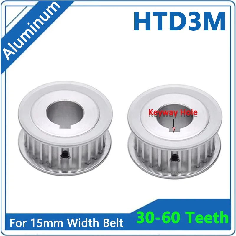 1pcs 30 40 50 60 Teeth HTD3M Timing Pulley Aluminum  Synchronous Wheel For 15mm Width Belt Keyway Bore 8/10/12/12.7/14/15-25mm