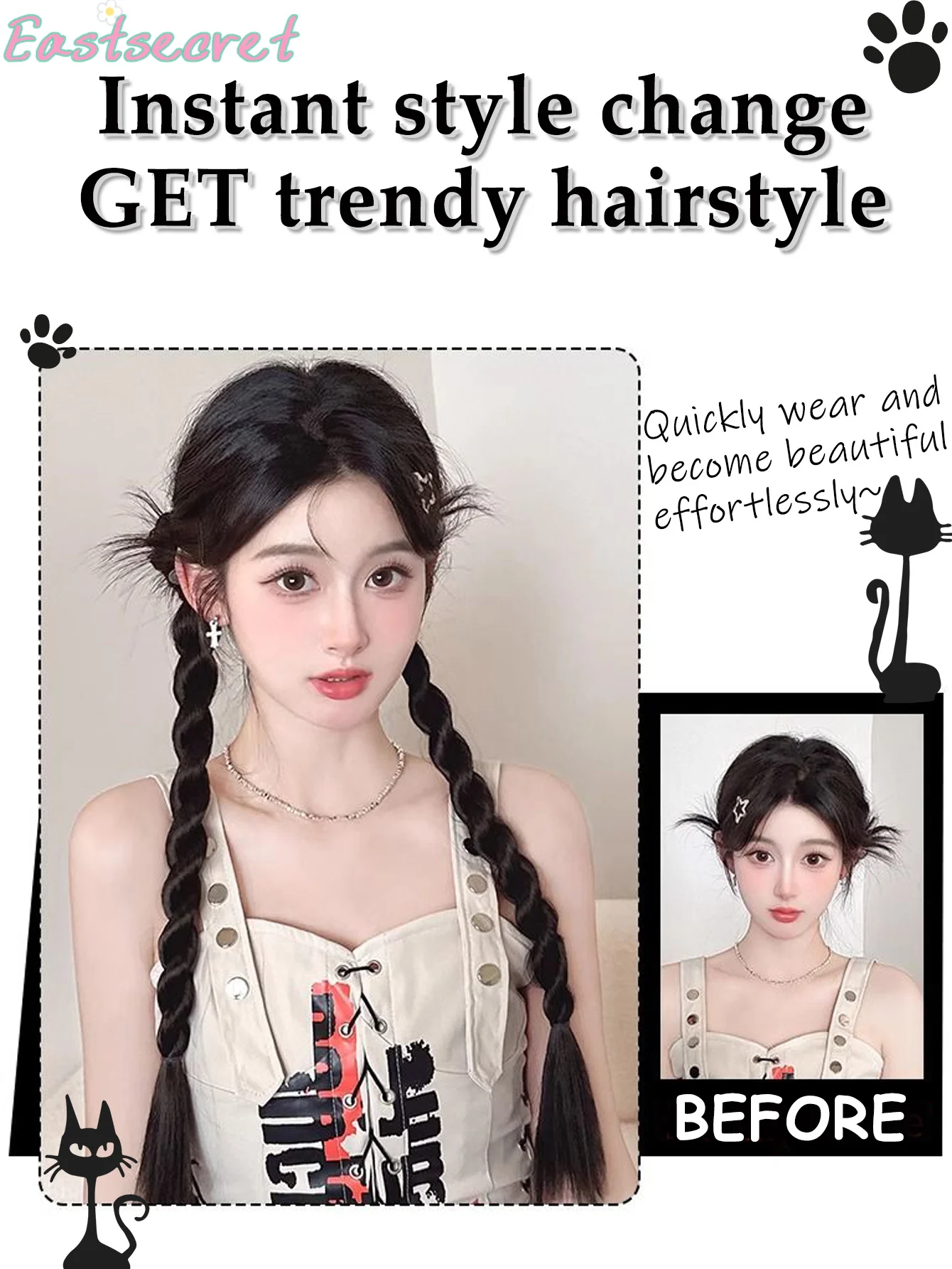 이스트 더블 포니테일 트위스트 브레이드 도파민 스윗 쿨 걸스 복싱 튀긴 반죽 트위스트 합성 가발 브레이드