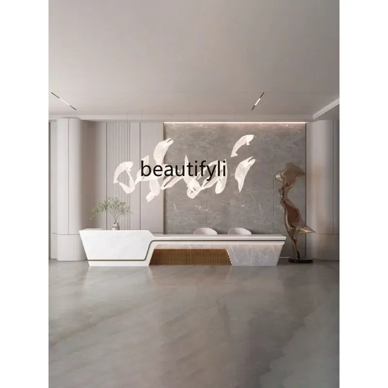 

newHotel Reception Desk Beauty Salon Reception Desk Cashier Desk Simple Clothing Store Counter Solid Wood Custom Bar Counterss1