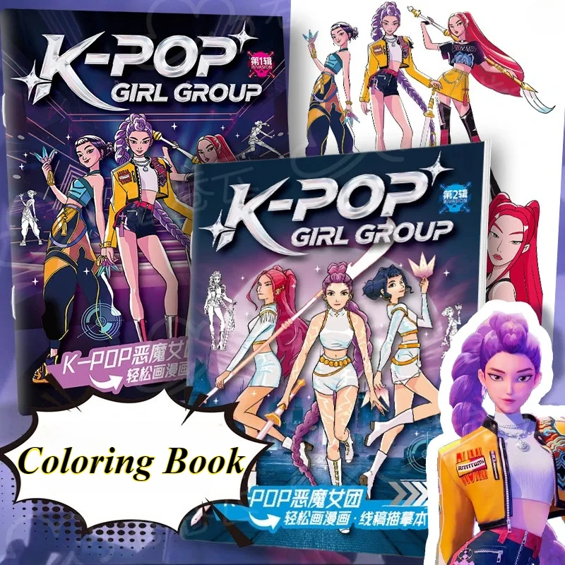 

K-Pop Demon Hunters Anime Peripheral Coloring Book Cartoon Creative Doodle Sketchbook Children Drawing Outline Colouring Book
