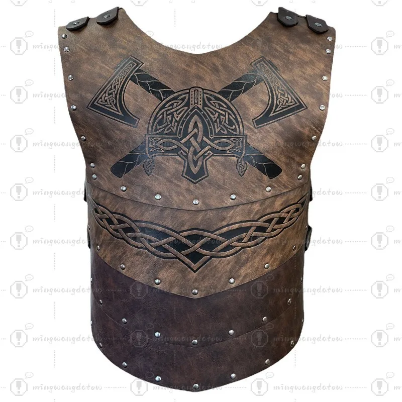 Norse Viking Half Body Leather Armor, Vintage Embossed & Rivet Armor for Cosplay & Stage Props