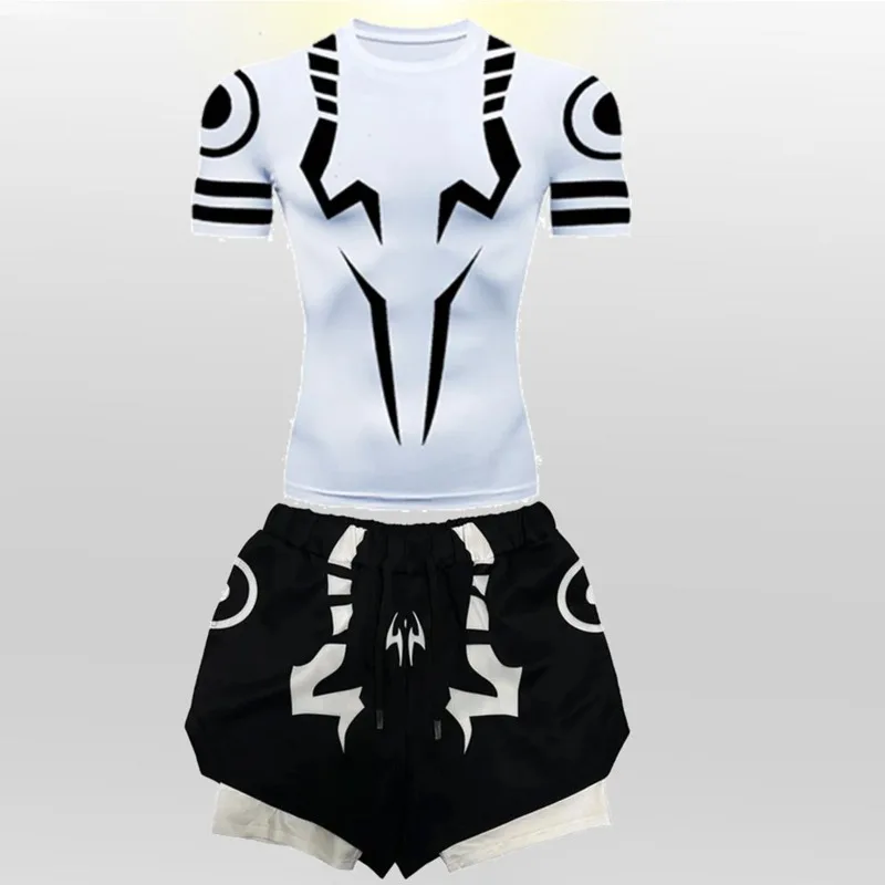 Jujutsu Battle Digital 3D Printed T-shirt Set Autumn GO Double Layer Shorts Long Sleeve 2 Set Run Milk Silk Loose Sportswear New