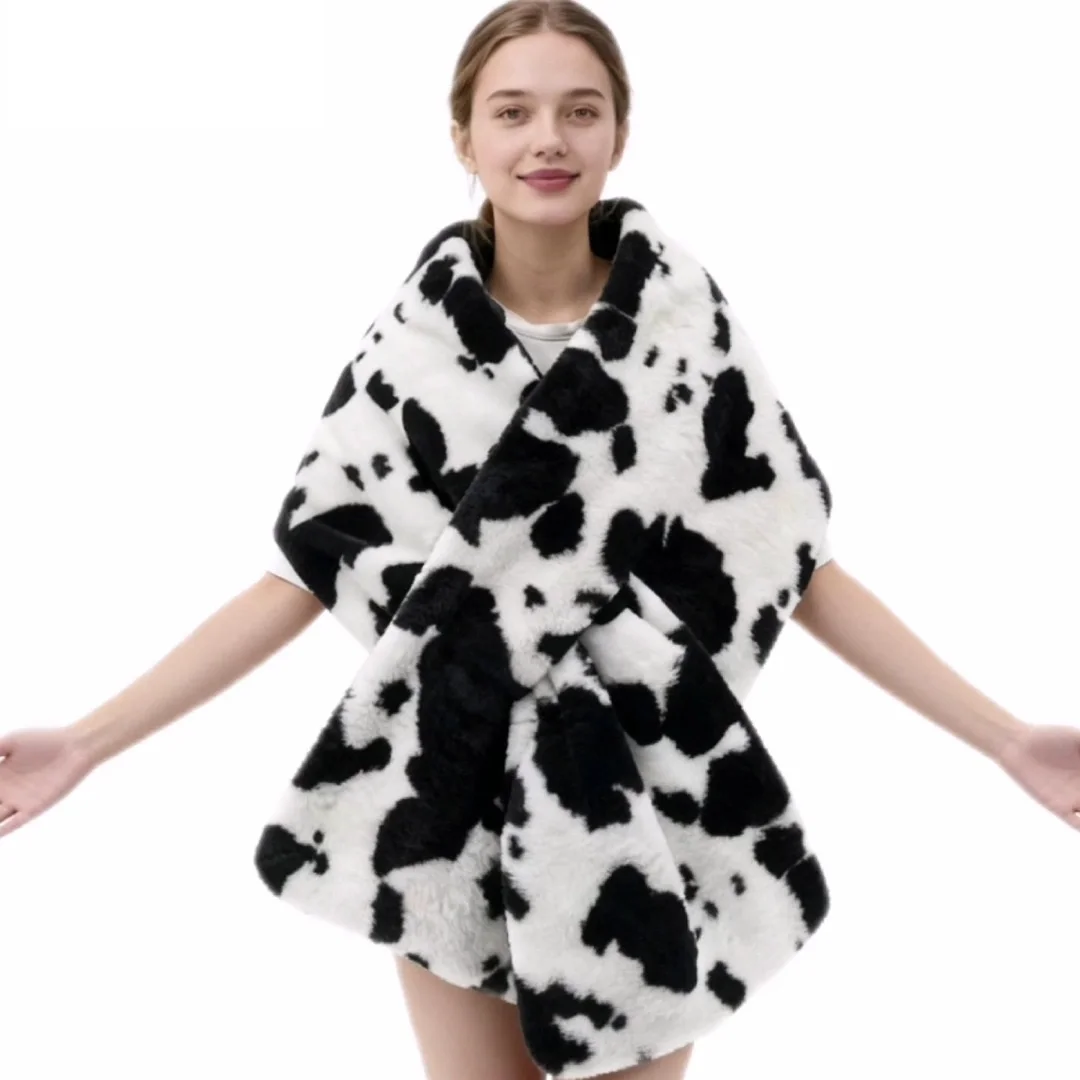 

Новинка 2025, пончо на осень/зиму, повседневная мода, нечеткий теплый шарф и накидка для женщин, плащ, накидка с коровьим принтом