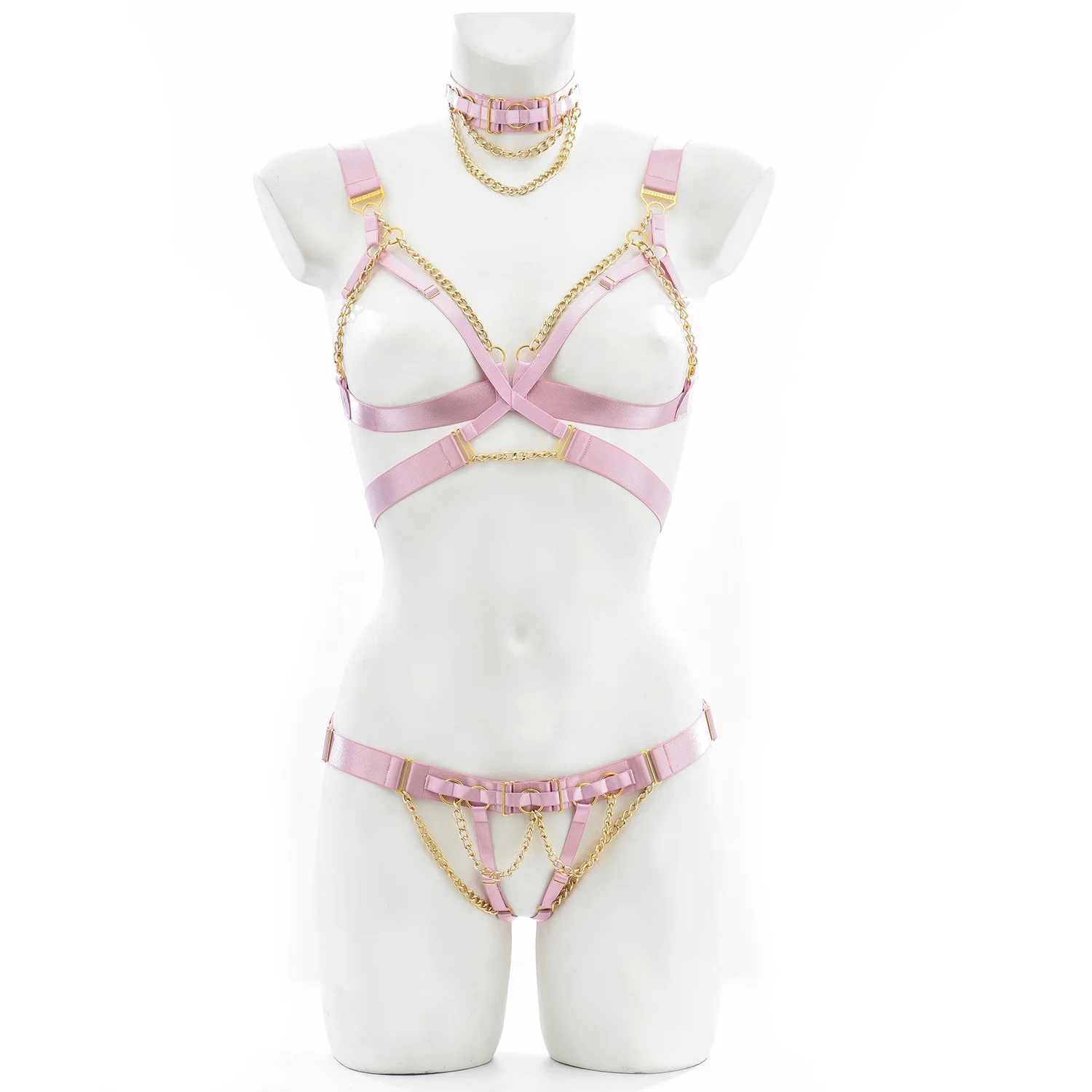 Sexy Lingerie Body Chain Women Harness Cage Underwear Bra G-String Bandage Harness Halter Hollow Out Female Bra Party Set