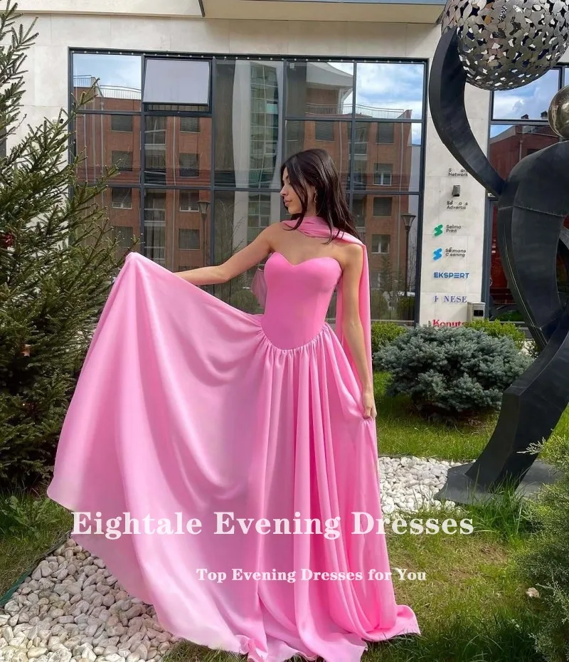 فستان سهرة عربي Eightale شيفون على شكل حرف a بدون حمالات ثنيات رسن مخصصة للحفلات الراقصة ثوب زفاف فستان التخرج