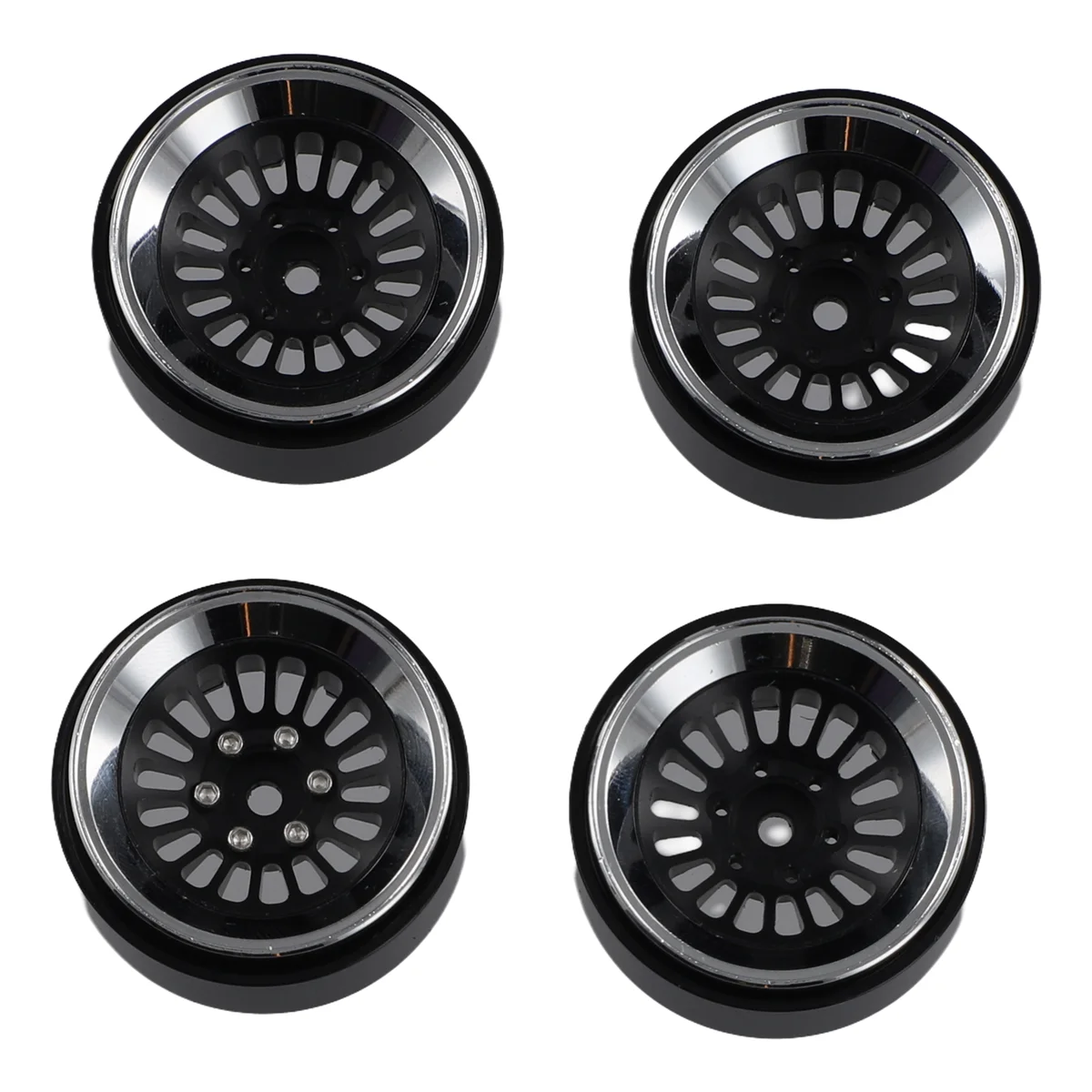 Y04A 4PCS 1.3 Inch Beadlock Wheel Hub Rims for RC Crawler Car Axial 1/24 1/18 TRX4M SCX24 Upgrade Parts,Silver & Black