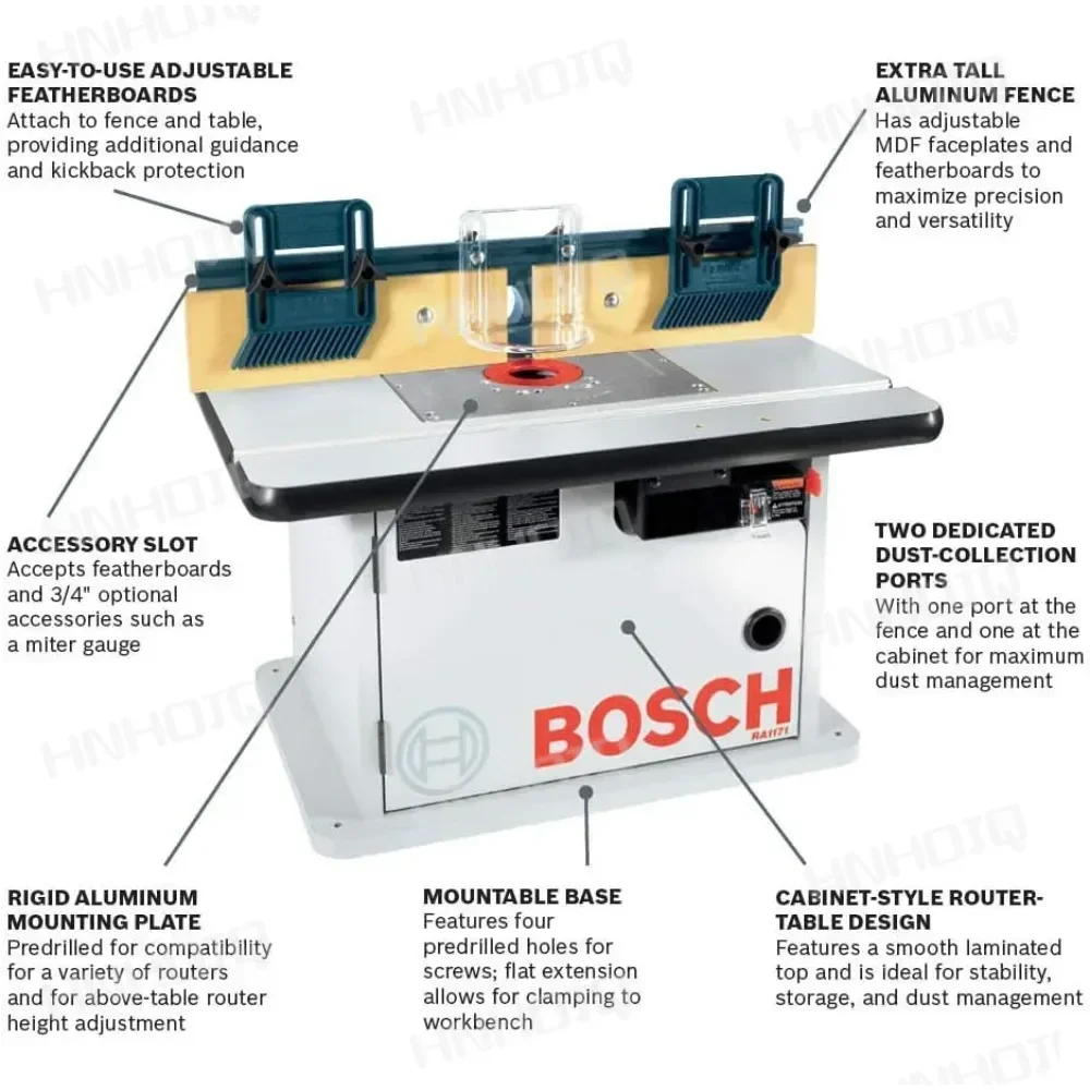 RA1171 25-1/2 in. x 15-7/8 in. Benchtop Laminated MDF Top Cabinet Style Router Table with 2 Dust Collection Ports, Blue