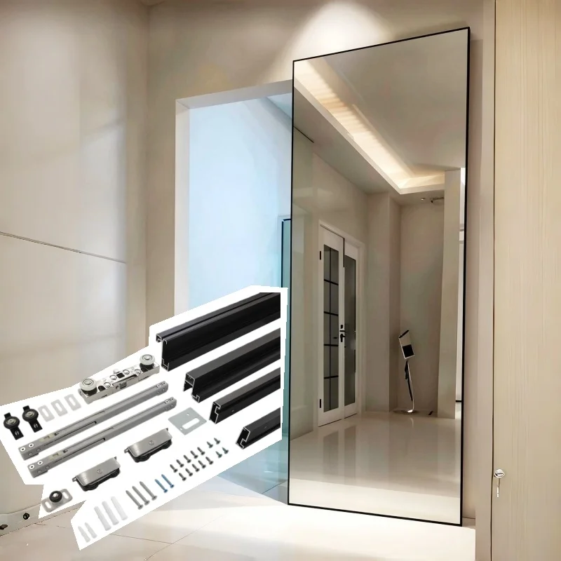 9CE Magic Mirror Ghost Sliding Door Hardware Kits Black White Satin Frames 1200*2600mm Soft Close Silent Sliding Orginal Seller