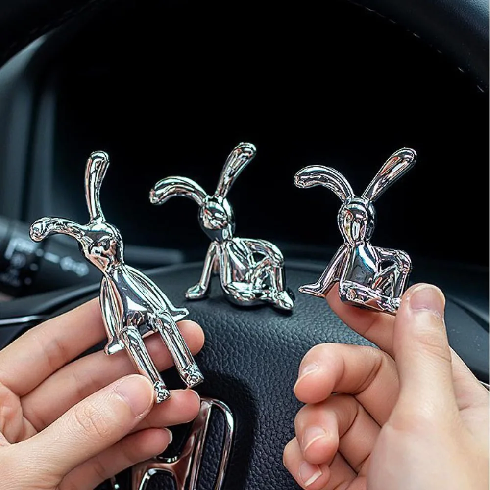 Cartoon Rabbit Decorative Ornaments Long Eared Rabbit Cute Rabbit 3D Ornament Eco-friendly Plastic Electroplating
