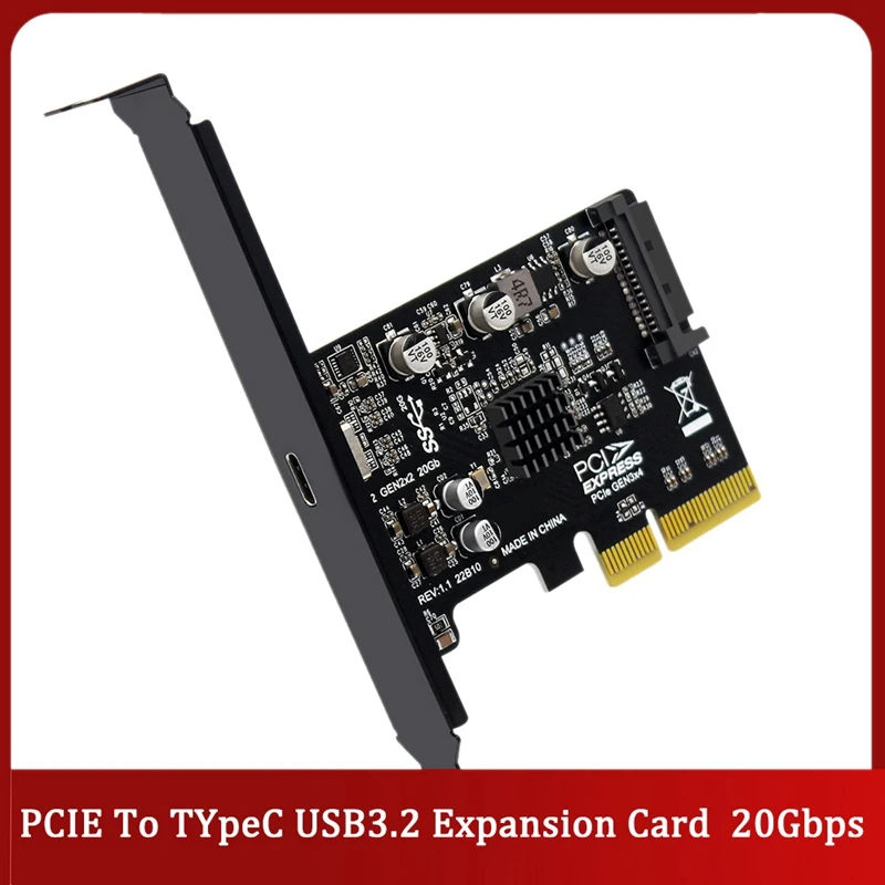 PCIE To Type C USB3.2 Expansion Card PCI Express X4 To Typec Gen2x2 20Gbps Drive Free Adapter Card For PC Desktop