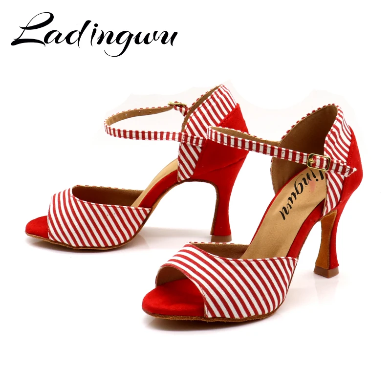 Ladingwu Striped Denim Fabric Dance Shoes Salsa For Women Latin Dance Shoes Customizable Tango Dance Shoes