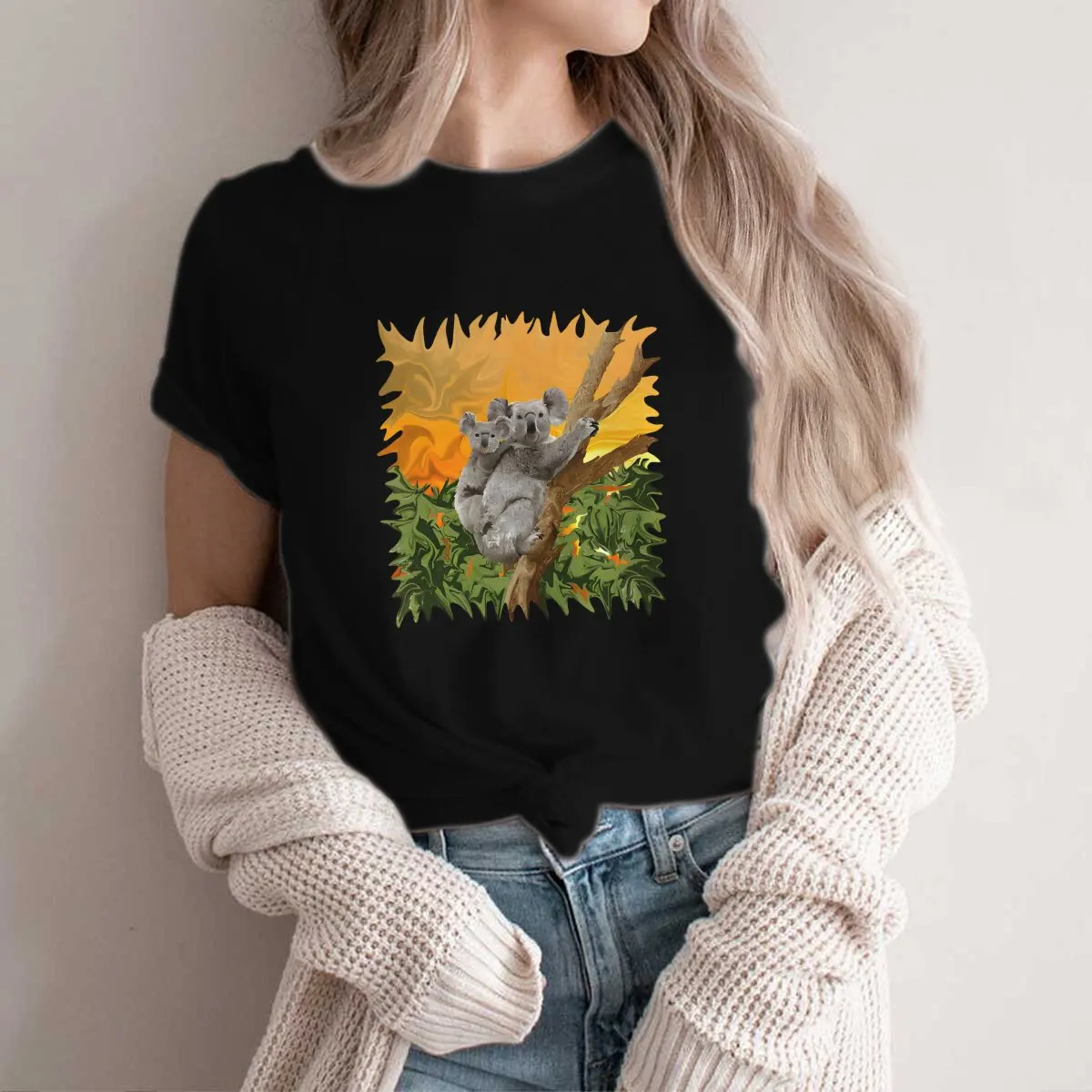 Australian Koala Newest TShirt for Men Sunset Round Collar Polyester T Shirt Distinctive Gift Clothes Streetwear