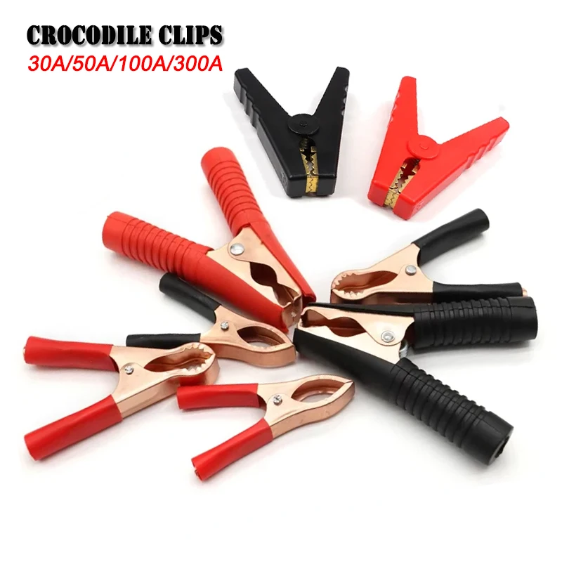 1 Pair Copper Crocodile Clips 30A ~ 300A Black+Red Set for Car Caravan Van Batteries Test Lead Plug Power Connector Battery Clip
