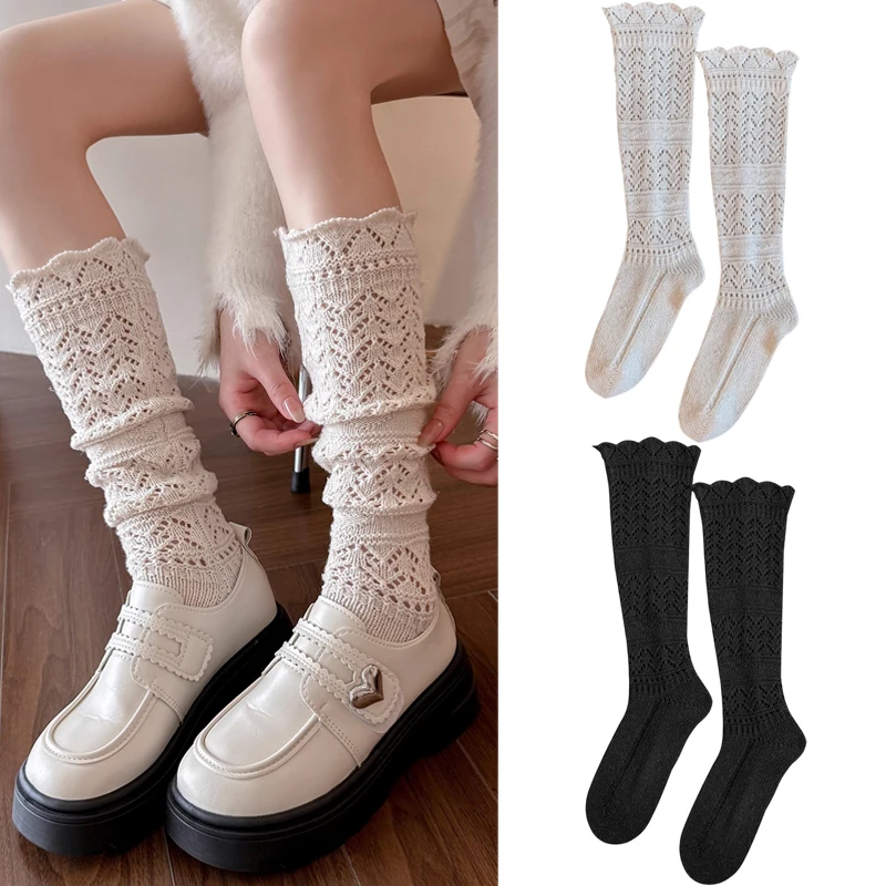 

Осенне-зимние дышащие носки с вырезами, корейские модные вязаные носки до середины икры, простые эластичные теплые чулочно-носочные изделия для женщин, домашняя повседневная одежда