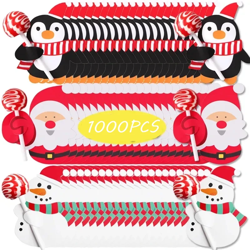 1000 stücke Weihnachten Lutscher Papier karten halter Santa Claus Schneemann Kinder Süßigkeiten Geschenke Verpackung Weihnachts dekoration Neujahrs party