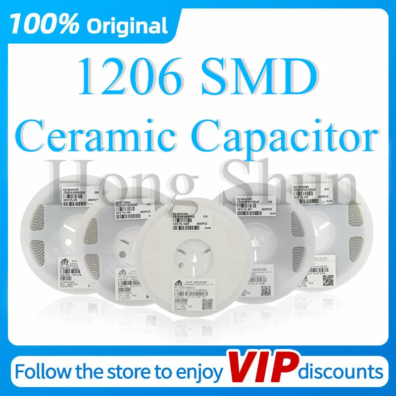 4000pcs 1206 50V SMD Thick Film Chip Multilayer Ceramic Capacitor 0.5pF-100uF 10NF 100NF 1UF 2.2UF 4.7UF 10UF 1PF 6PF