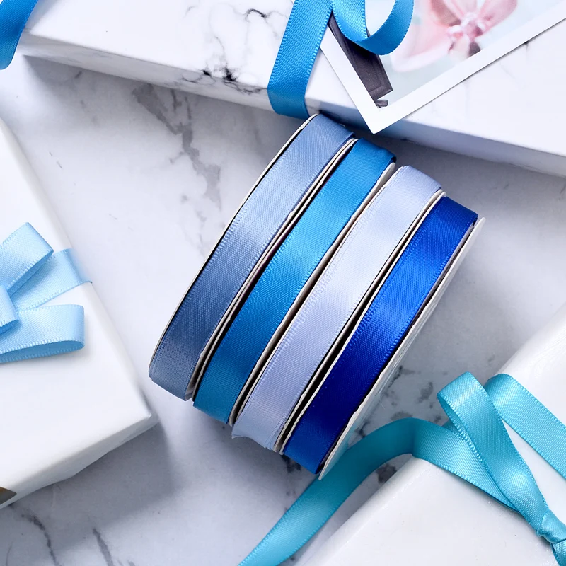 YAMA 6 9 13 16 19 22 mm Single Face Satin Ribbon 100yards Blue for Party Wedding Decoration Handmade Rose Flowers Ribbongs