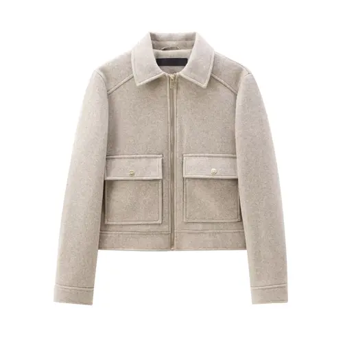 Imagen 2 del producto Chaqueta con cremallera para mujer, abrigo nuevo de invierno de manga larga con bolsillo, abrigo, chaqueta corta elegante de calle para mujer