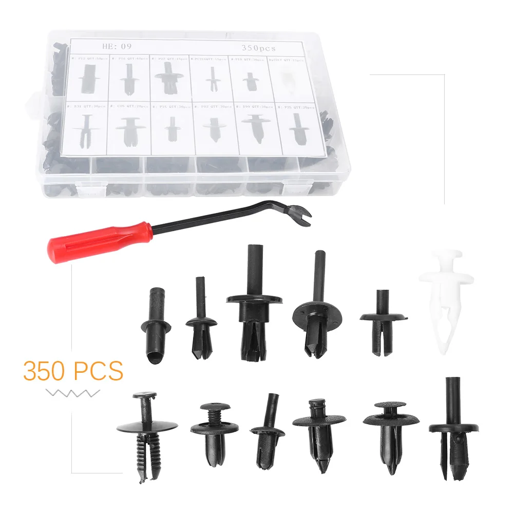 350pcs Car Bumper Retainer Rivet Fastener Clips Trim Panel Hood Screwdriver Kit