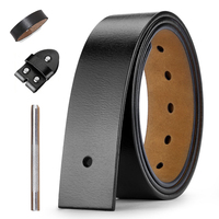 Men Genuine Leather Belt Body No Buckle 3.8cm Width Plus Size Men Without Pin Buckle Waist Straps with Loop Tip Black Brown Belt