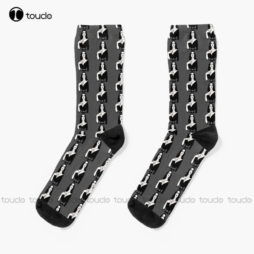 Vampira Vampire Halloween Spooky Scary Socks Mens Soccer Socks 360° Digital Print Design Happy Cute Socks  Creative Funny Socks