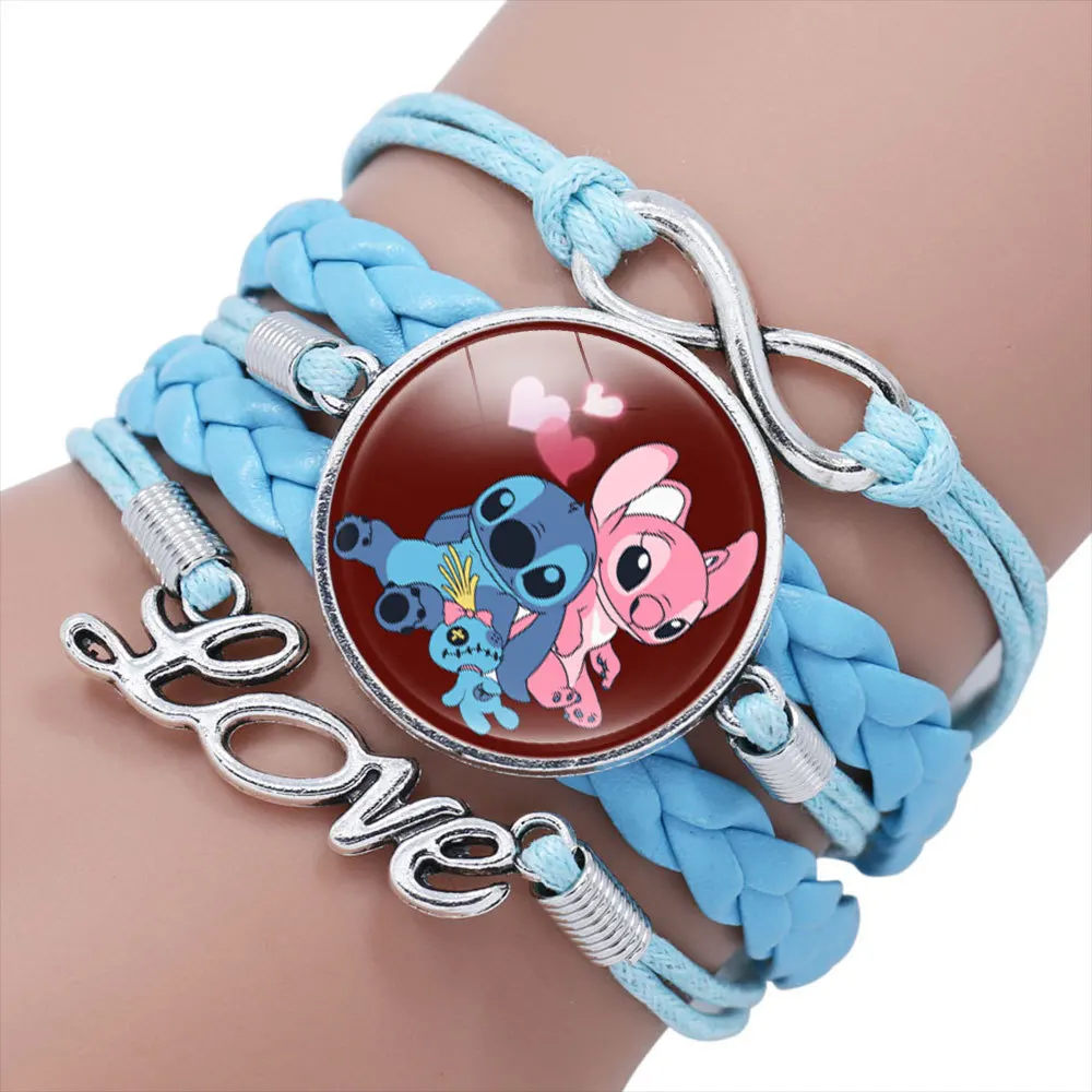 Disney Stitch Animation Series Pulseira para mulheres, pulseira azul multicamadas, gema do ponto dos desenhos animados, corda trançada artesanal, presentes de joalheria, quente