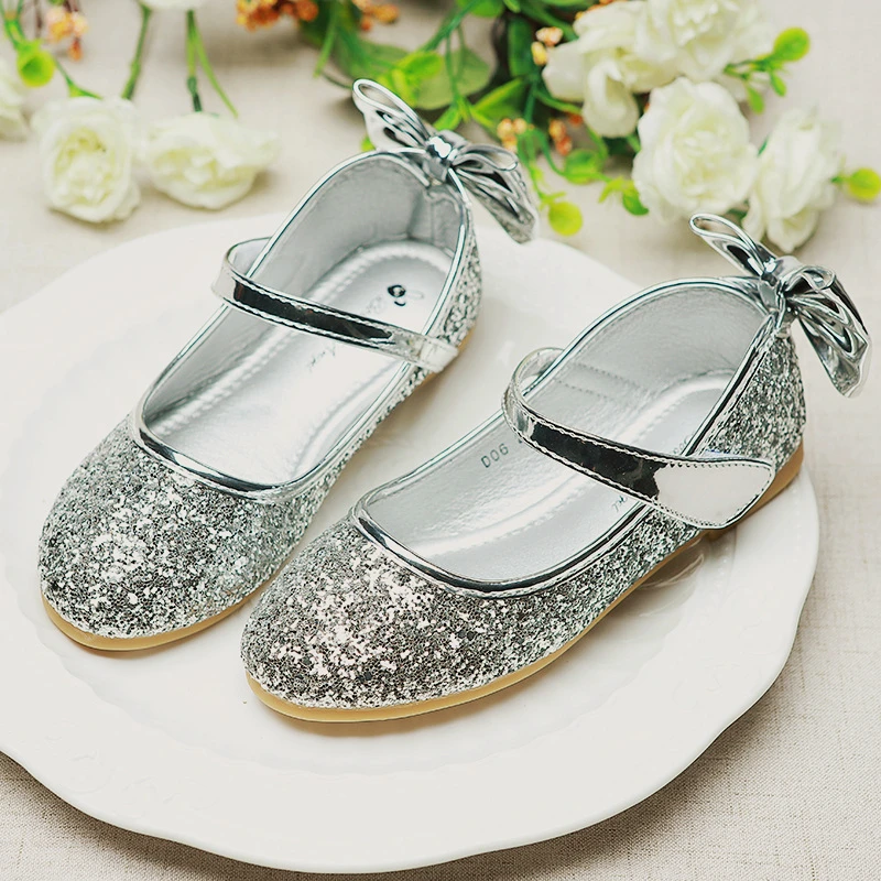 

Girl's Shoes Cute Performance Dance Dress Flat Sole Single Shoes Gold Crystal Leather Shoes Girl's Princess Children's