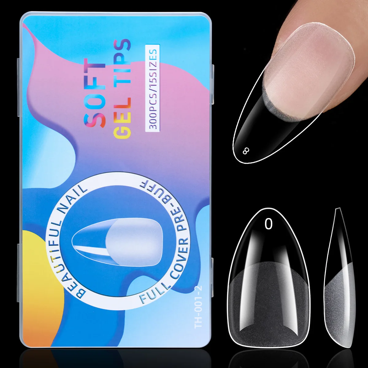 

300pcs Soft Gel Tips 15 Sizes Seamless Semi-Frosted Clear Full Cover Acrylic Press-On Nails Fake Capsule Gel Tips for Nail Exten
