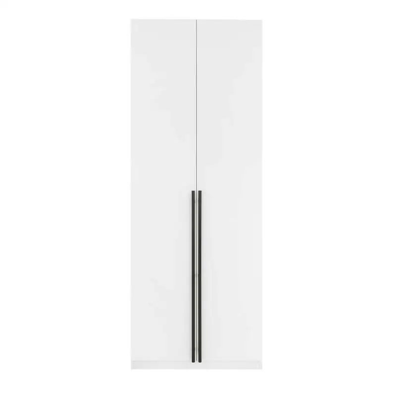 

Modern Freestanding Wardrobe Closet with Hanging Rod, Shoe Shelves, and Basic Shelf in White