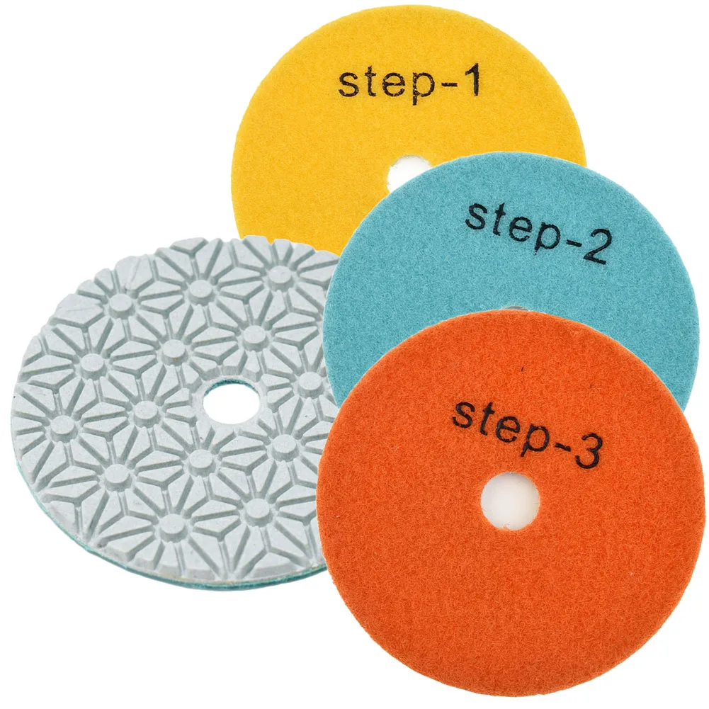 

2 шт., 4 дюйма, 100 мм, наждачная полировальная подушечка, сухая/влажная, 3 ступени, шлифовальные подушечки для полировки гранита, бетона, камня, мрамора