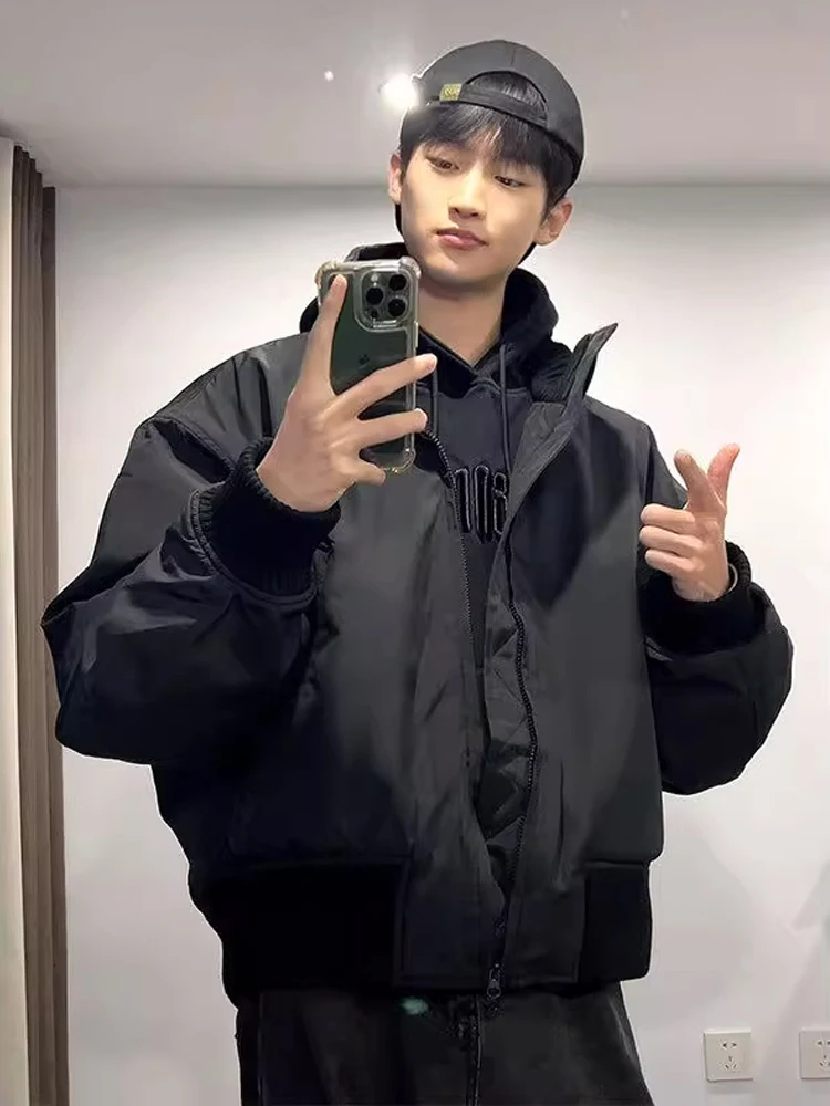 

Thiened Bla Stand Collar Jaet Cotton Sportswear Men's Cleanfit Warm Cotton Coat Outerwear Winter Baseball Sle Jaet