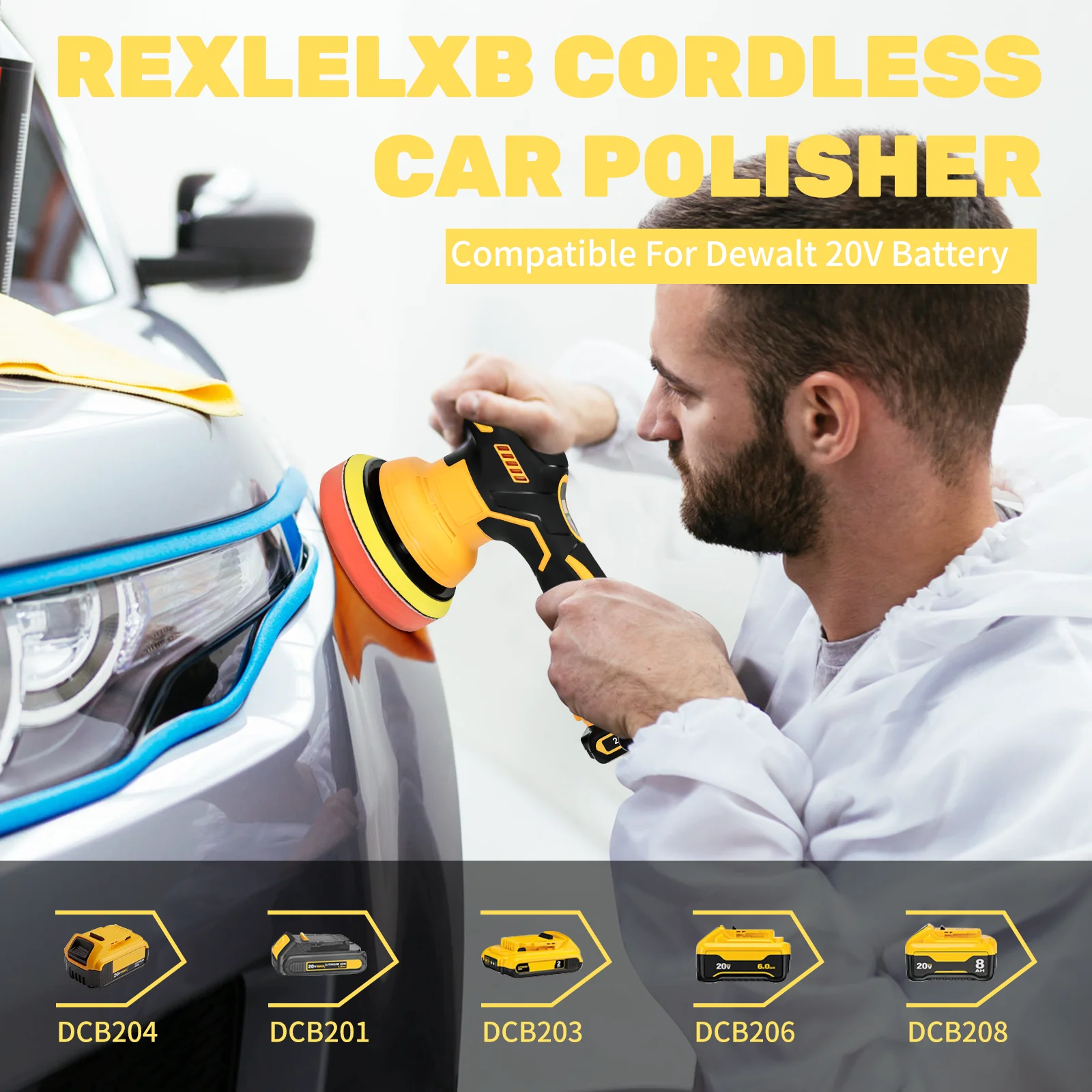 Imagem -06 - Cordless Car Polisher para Dewalt Polishing Buffer Carro Detalhando Depilação Bateria de 20v Velocidade Variável 5000rpm