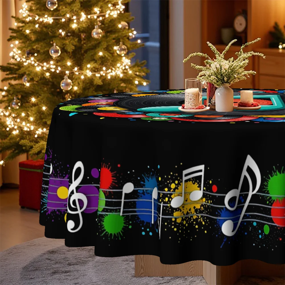 One tablecloth, a 2D flat-printed music-themed tablecloth with colorful record and note patternsxzj